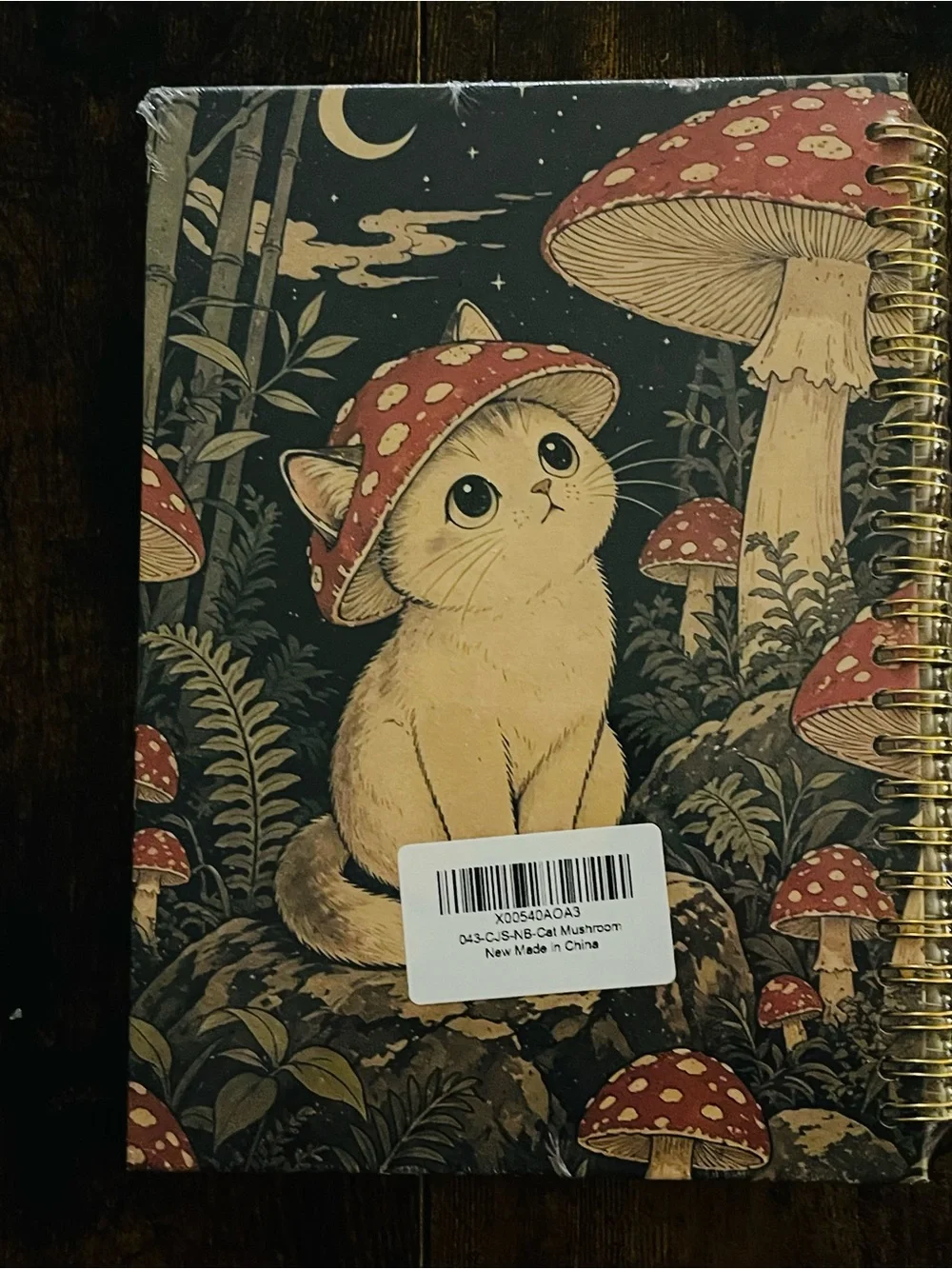 Whimsical Cat & Mushroom Spiral Journal, NWT